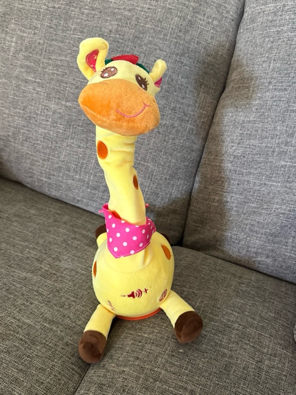 Yellow Plush Giraffe with Pink Polka Dot Bandana - Kids Stuffed Animal